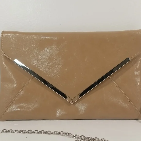 INC Lilly Beige Faux Leather Gold Chain Clutch Shoulder Bag - Picture 2 of 13